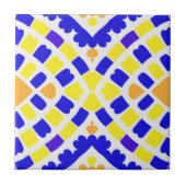 Geometrisches Mosaikblau-orange-gelbes Muster Fliese (Vorderseite)