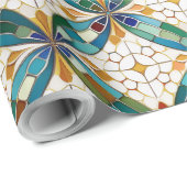 Geometrisches Mosaikflippmuster#5 Aquamarines weiß Geschenkpapier (Rolleneckpunkt)