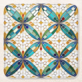 Geometrisches Mosaikflippmuster#5 Aquamarines weiß Rechteckiger Pappuntersetzer (Vorderseite)