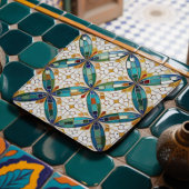 Geometrisches Mosaikflippmuster#5 Aquamarines weiß Rechteckiger Pappuntersetzer