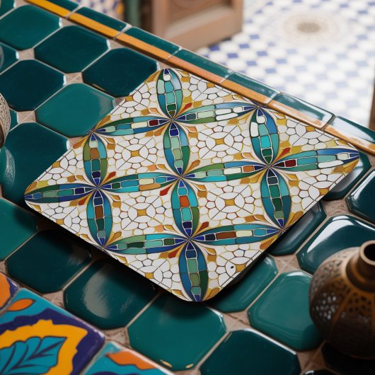 Geometrisches Mosaikflippmuster#5 Aquamarines weiß Rechteckiger Pappuntersetzer