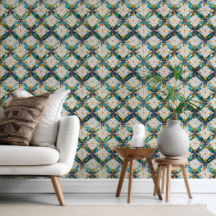Geometrisches Mosaikflippmuster#5 Aquamarines weiß Tapete