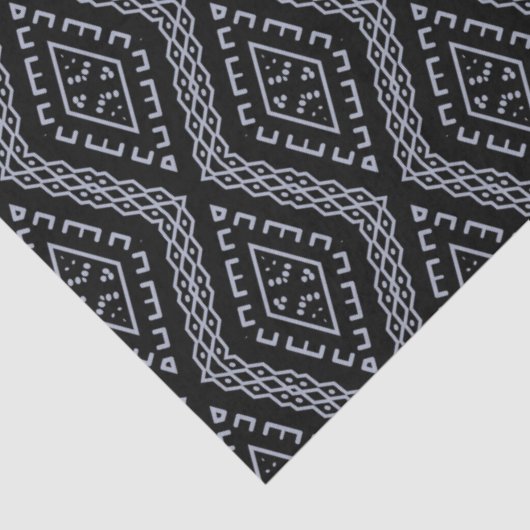 Geometrisches Mudcloudprint in Schwarz und Grau Seidenpapier (Detail)