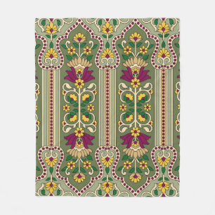 Geometrisches Mughal-Paisley-Muster auf grüner Hin Fleecedecke