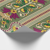 Geometrisches Mughal-Paisley-Muster auf grüner Hin Geschenkpapier (Ecke)
