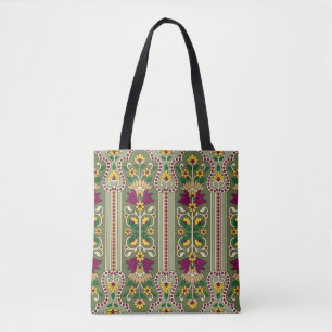 Geometrisches Mughal-Paisley-Muster auf grüner Hin Tasche