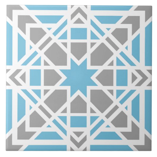 Geometrisches Muster, aquamarin, weiß, hellgrau Fliese (Vorderseite)