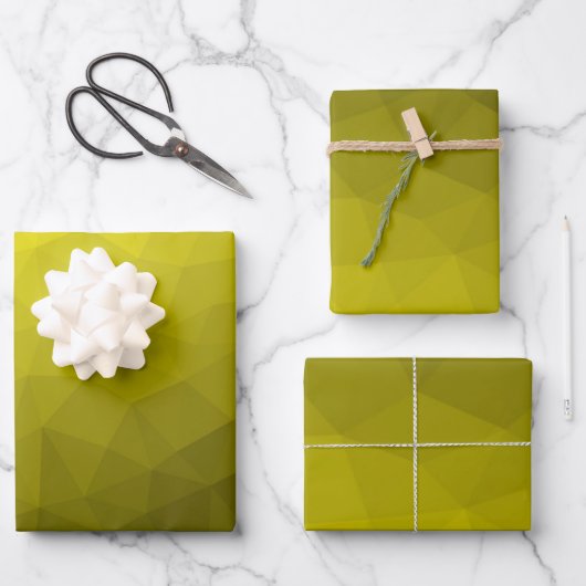 geometrisches Muster aus gelbem dunklem Ober Geschenkpapier Set (Vorderseite)