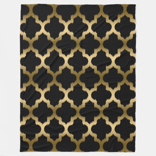 Geometrisches Muster aus Gold und Schwarz-Kat-Quat Fleecedecke (Vorderseite)