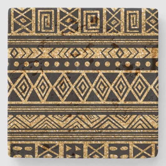 Geometrisches Muster aus Gold und Schwarz Steinuntersetzer (Vorderseite)