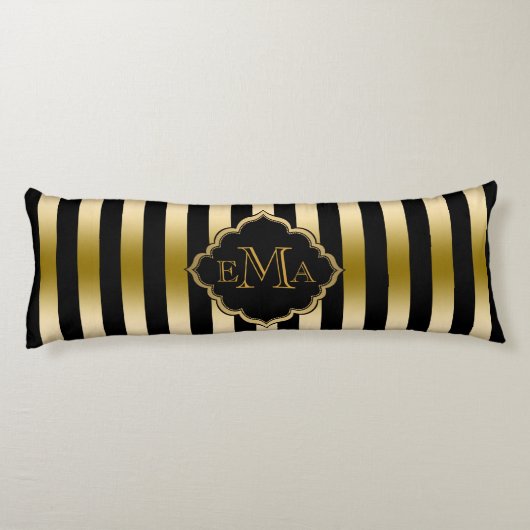 Geometrisches Muster aus Gold und schwarzen Streif Seitenschläferkissen (Rückseite)