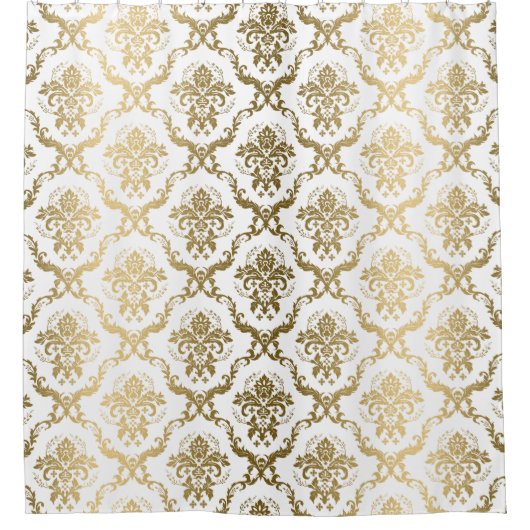 Geometrisches Muster aus Gold und Weiß Duschvorhang (Vorderseite)