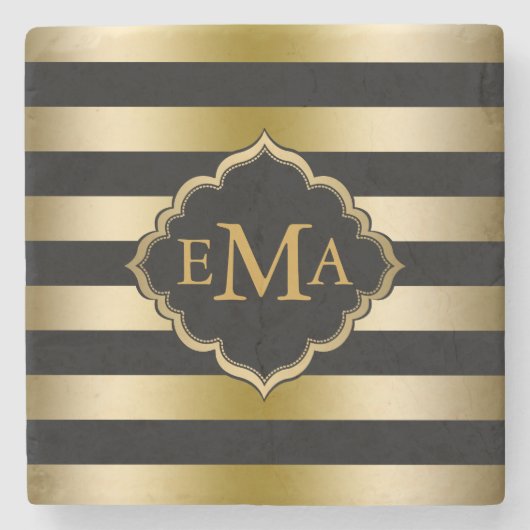 Geometrisches Muster aus mit Monogramm Gold und sc Steinuntersetzer (Vorderseite)