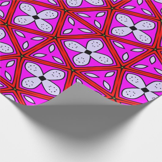 Geometrisches Muster aus rosa, rot, schwarz und we Geschenkpapier (Ecke)