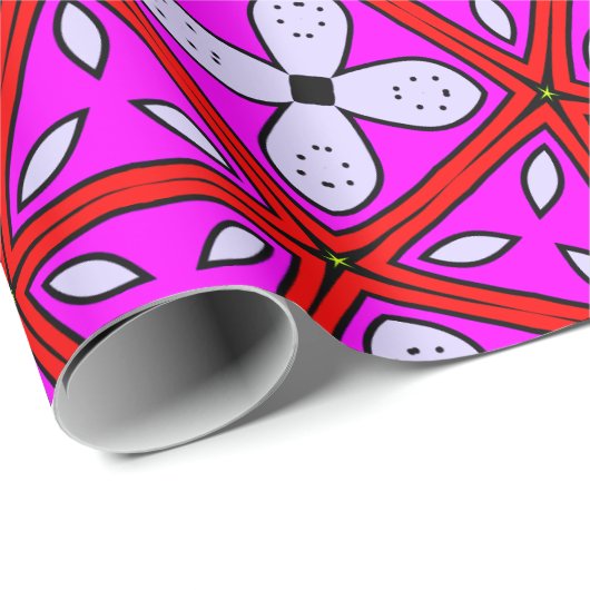 Geometrisches Muster aus rosa, rot, schwarz und we Geschenkpapier (Rolleneckpunkt)