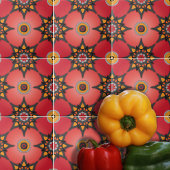 Geometrisches Muster aus rotem Orange und grauem B Fliese