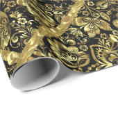 Geometrisches Muster aus schwarzem und goldbraunem Geschenkpapier (Rolleneckpunkt)