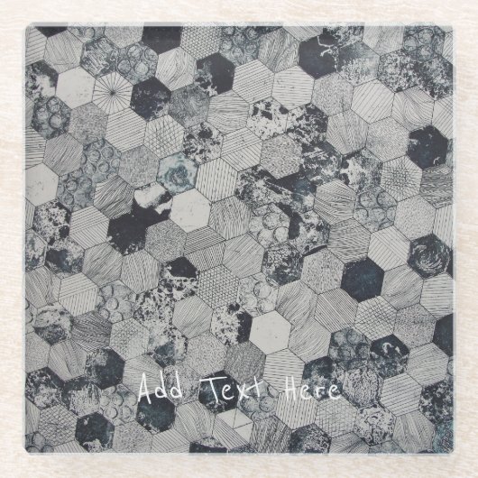 Geometrisches Muster aus Weiß, Grau und Schwarz Glasuntersetzer (Vorderseite)