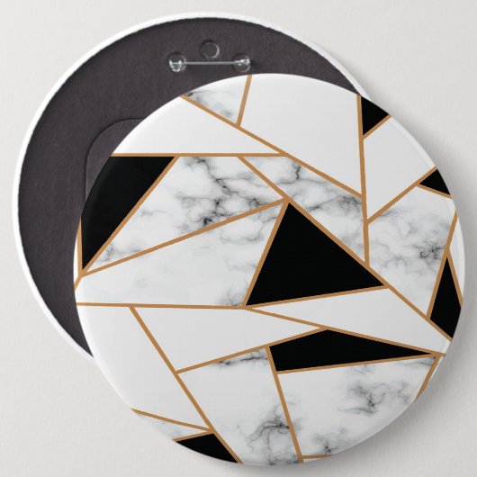 Geometrisches Muster aus weißem Marmor in Gold Button (Vorne & Hinten)