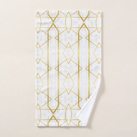 Geometrisches Muster aus weißem Marmor und Gold Badhandtuch Set (Handtuch)