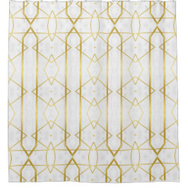 Geometrisches Muster aus weißem Marmor und Gold Duschvorhang