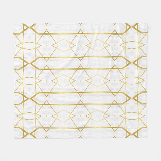 Geometrisches Muster aus weißem Marmor und Gold Fleecedecke (Vorderseite (Horizontal))