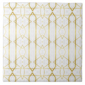 Geometrisches Muster aus weißem Marmor und Gold Fliese (Vorderseite)