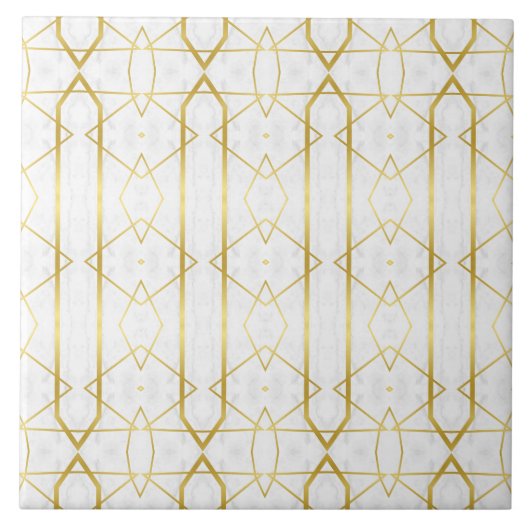 Geometrisches Muster aus weißem Marmor und Gold Fliese (Vorderseite)