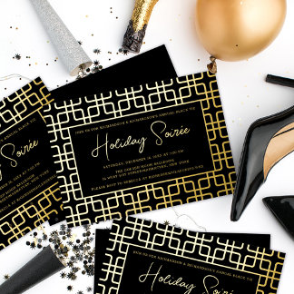Geometrisches Muster Black Gold Feiertag Party Folieneinladung