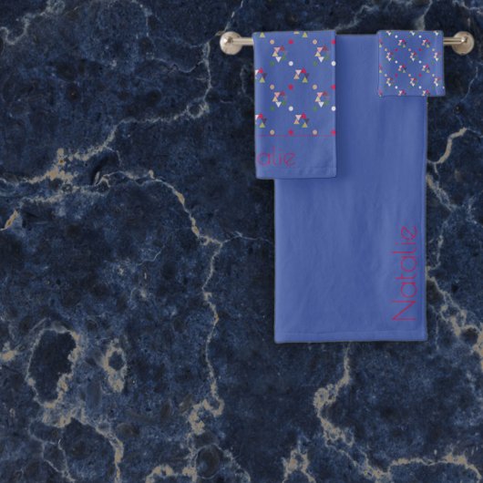 Geometrisches Muster blau Badhandtuch Set