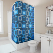 Geometrisches Muster Blau der 1950er Jahre Duschvorhang (Beispiel)