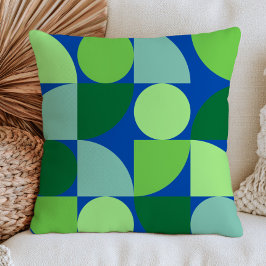 Geometrisches Muster Blau & Grün Mitte des Jahrhun Kissen