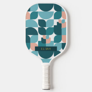 Geometrisches Muster Blau/Rosa Pickleball Schläger