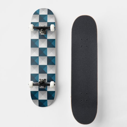 Geometrisches Muster blaues Silberskateboard Skateboard (Vorderseite)