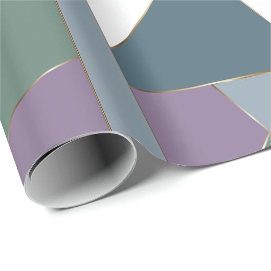 Geometrisches Muster blaues violettes Grün Geschenkpapier (Rolleneckpunkt)