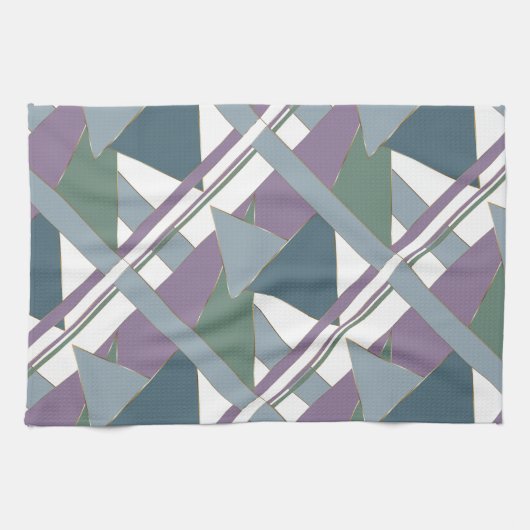 Geometrisches Muster blaues violettes Grün Geschirrtuch (Horizontal)