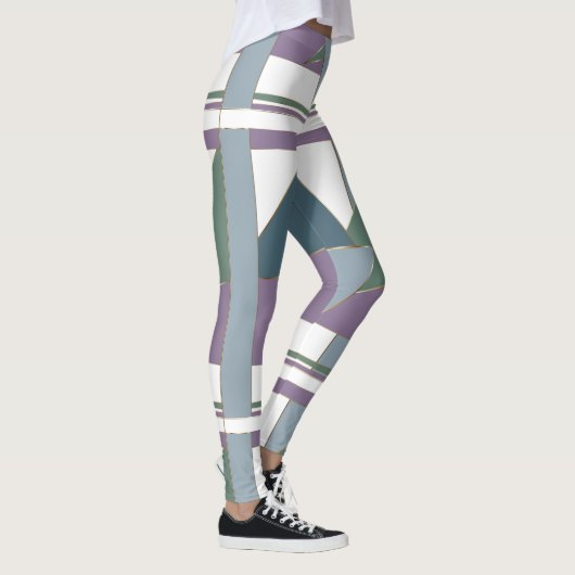 Geometrisches Muster blaues violettes Grün Leggings (Rechts)