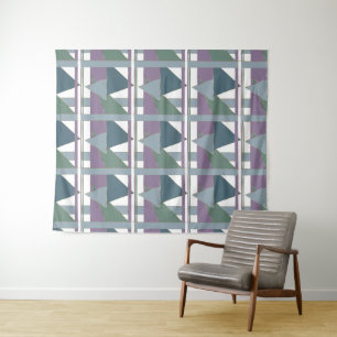 Geometrisches Muster blaues violettes Grün Wandteppich