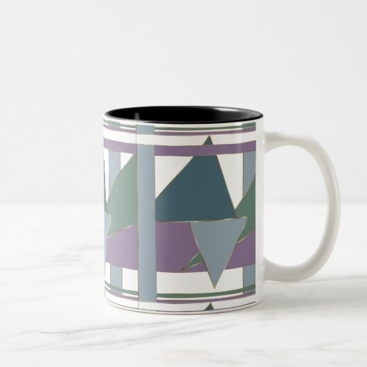 Geometrisches Muster blaues violettes Grün Zweifarbige Tasse (Rechts)