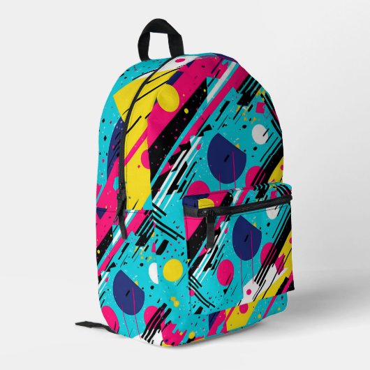 Geometrisches Muster der 80er Jahre Bedruckter Rucksack (Rückseitige Ecke links)