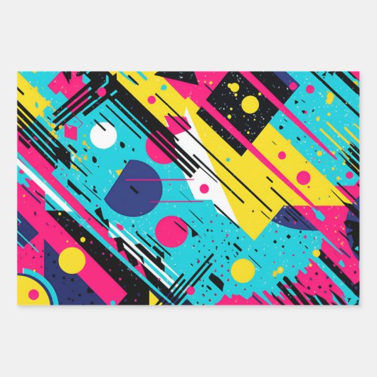 Geometrisches Muster der 80er Jahre Geschenkpapier Set (Vorderseite 2)