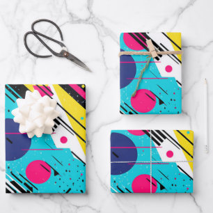Geometrisches Muster der 80er Jahre Geschenkpapier Set