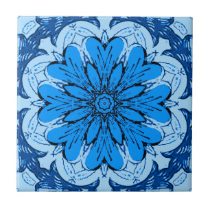 Geometrisches Muster der Blume in Cerulean & Light Fliese