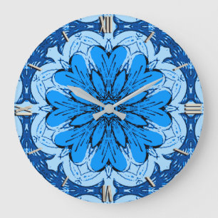 Geometrisches Muster der Blume in Cerulean & Light Große Wanduhr