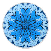 Geometrisches Muster der Blume in Cerulean & Light Keramikknauf (Vorderseite)
