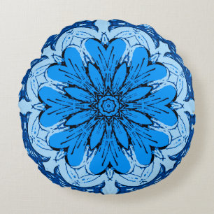 Geometrisches Muster der Blume in Cerulean & Light Rundes Kissen