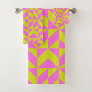 Geometrisches Muster der Limonen Zeichentrickchart Badhandtuch Set