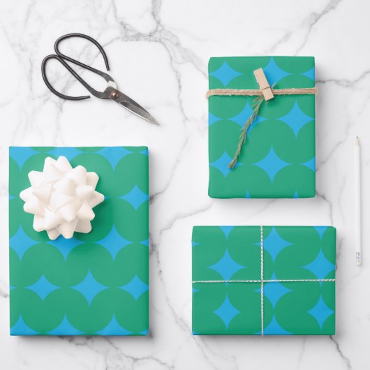 Geometrisches Muster der Mod Mitte - Grün und Blau Geschenkpapier Set (Vorderseite)