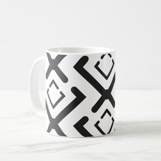 Geometrisches Muster der schwarzen, geometrischen  Kaffeetasse (Vorderseite Links)