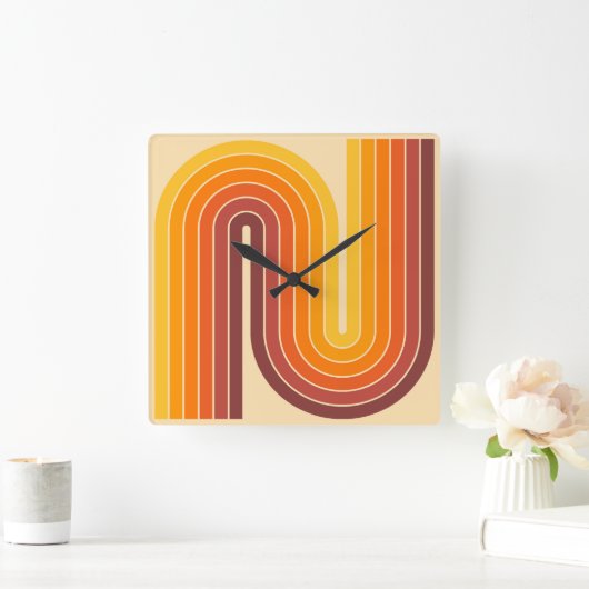 Geometrisches Muster der Streifen im Retro-Stil de Quadratische Wanduhr (Zuhause)